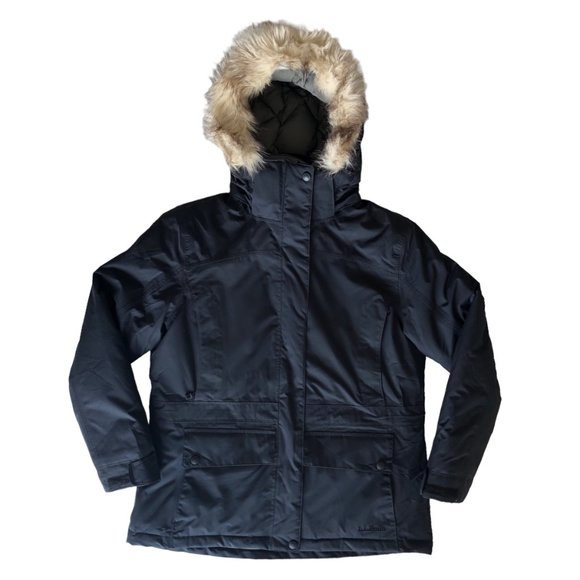 LL Bean Women's Baxter State Parka Black Removable Hood Faux Fur Down XS Petite - Picture 2 of 15